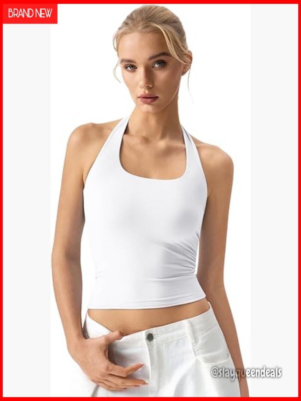 Slim Fit Halter Top Double Lined Sleeveless Open Back Tank Summer